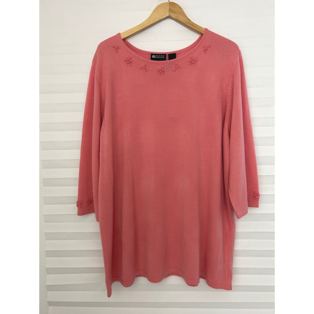 Maggie Barnes Pink Floral Embroidered 3/4 Sleeve Sweater Top 3X NWT Minimalist